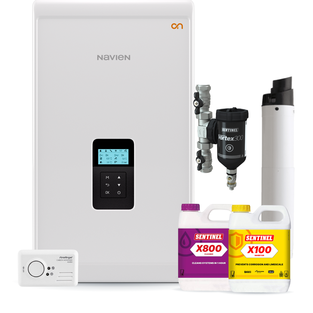 Navien NCB 500 37kw Combi Pack inc Flue, Filter, Chemicals, Controls, CO Alarm and Fittings pack