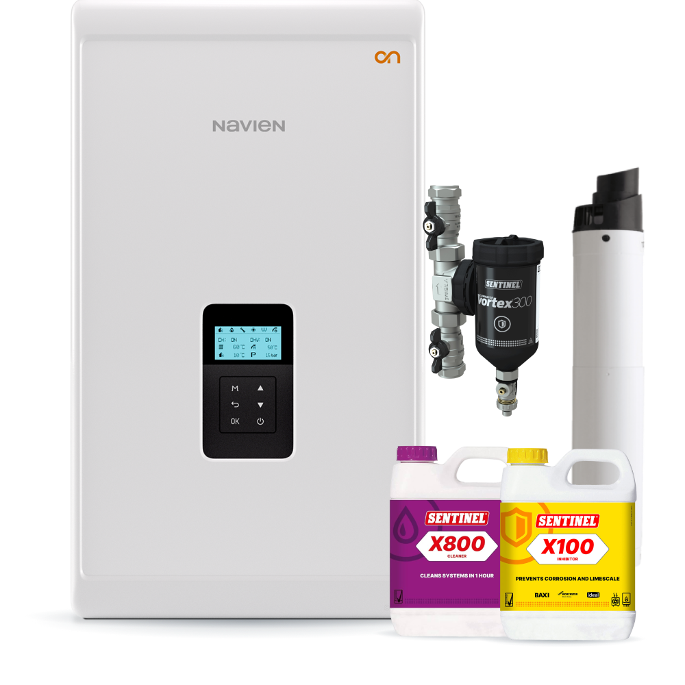 Navien NCB 500 37kw Combi, Horizontal Flue, Filter & Chemicals Pack