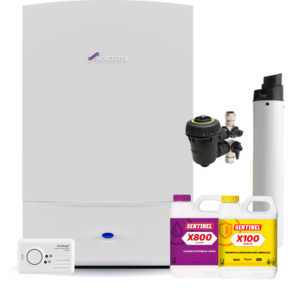 Worcester Bosch Standard Greenstar 18Ri Pack inc Flue, Filter, chemicals, CO Alarm and fittings pack