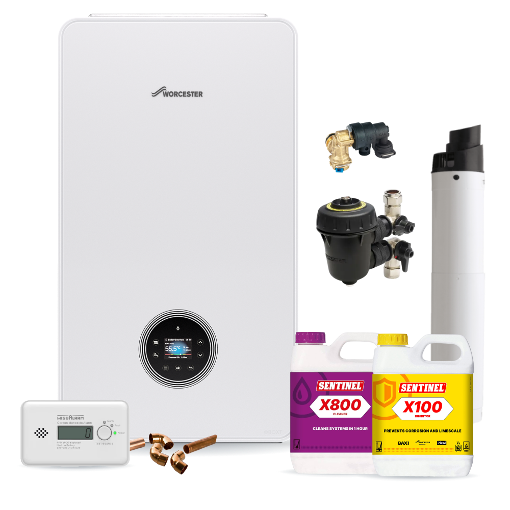 Worcester Bosch Greenstar 4000 Life 15kw System Pack inc Flue, Filter, chemicals, CO Alarm and fittings pack